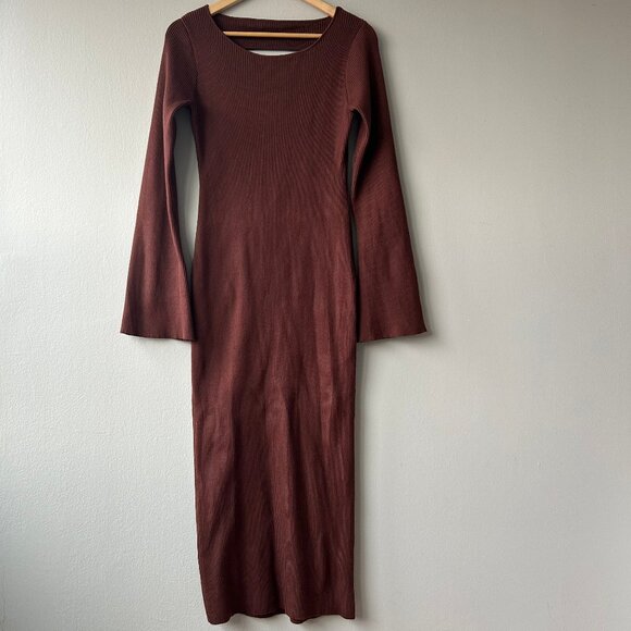 Commense Dresses & Skirts - Commense Brown Ribbed Knit Midi Dress Long Sleeve Women’s Size S
